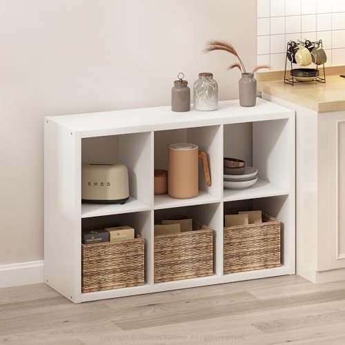 Image of Furinno HERMITE Kitchen Island, 6-Cube Coffee Bar, Extra Thick Kitchen Storage, Bakers Rack, for Pantry Organizers and Storage, Kitchen Organization, White