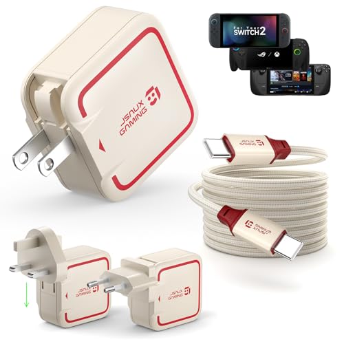 Image of JSAUX 65W GaN USB C Charger for Switch 2, EU /UK Plug, 6.6FT Cable, White | Powers in TV Mode, GaN PD Fast Charge for ROG Xbox Ally, Steam Deck, ROG Ally, iPhone 17, Galaxy, Tablet & Laptop
