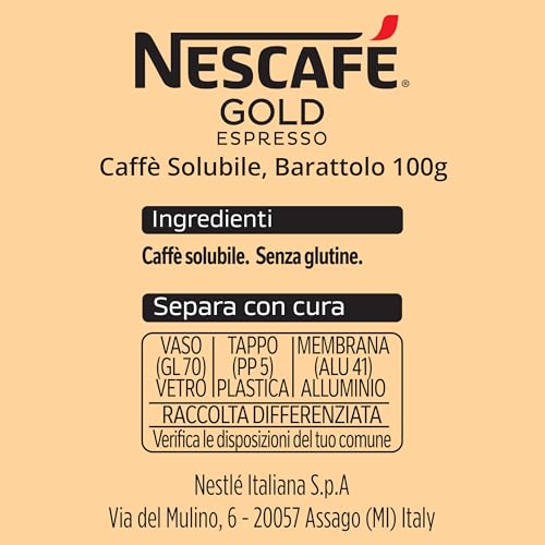Image of NescafAƒ NESCAFE Gold Espresso 100% Arabica Aroma Intense Instant Coffee Beans Beverages for a Perfect Day Start Jar 100 gm, Brown