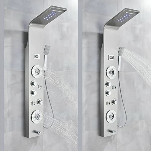 Sistema de torre de panel de ducha de acero inoxidable con cabezal de ducha LED y grifo de masaje miniatura 4