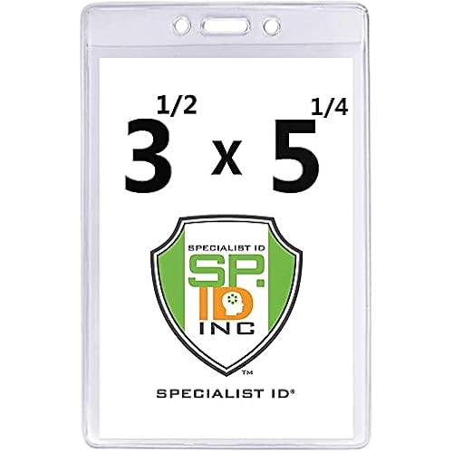 5 Pack - Premium Heavy Duty 3 1/2" X 5 1/4" Extra Large Event Badge Holder (4X6 Outside) - Clear Plastic Name Tag Sleeves, Concert Ticket, Press Pass or Sporting Event Holder by Specialist ID