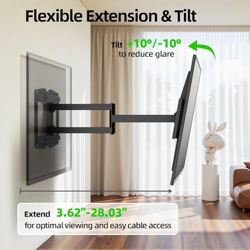 Image of USX MOUNT 8 inch Sliding Design /Heavy Duty Full Motion TV Wall Mount for 32-120 inch TVs, Ultra-Large Dual Arm Mount for 16 /18 /24 inch Studs with Swivel,Tilt&Level /Preassembled, Max VESA 900x600 up to 165lbs
