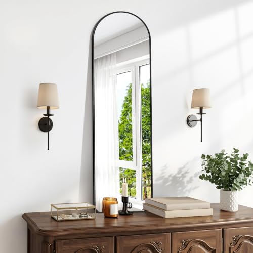 Image of BONEWEI Arched Wall Mirror,16x48 inch Black Arched Mirror Bathroom,Vanity Mirror for Over Sink Metal Frame,Tempered Glass Arch Mirrors for Bedroom,Entryway,Living Room,Home Decor Shatter-Proof