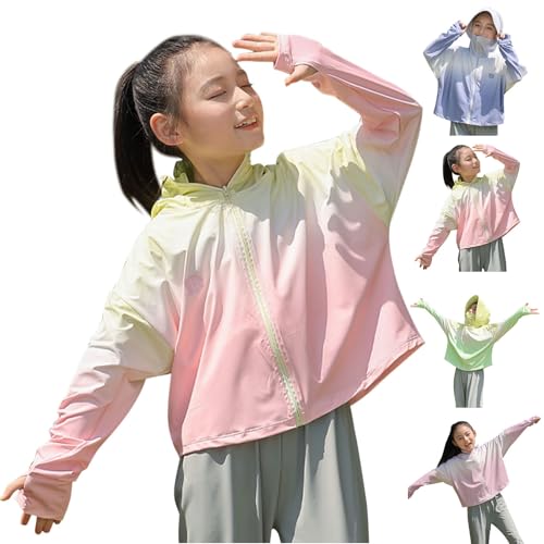 Kids Cooling Ice Silk Gradient UPF50+ Sun Protection Hoodies Zip-Up Sun Shirt Girls Boys Loose Hooded Jacket for 2-14 Years2