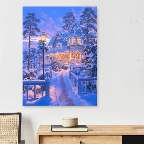 Peinture numéro adulte scène de neige 50x70cm : kit de coloriage par numéro et activité manuelle