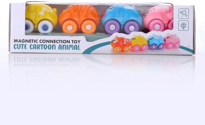 unine Magnetic Connection Toy, Cute Cartoon Animal, Colorful Magnetic Mini Cartoon Animal Car Intelligence Kids Toy Home Decor, Train Set (4 Pc Set)