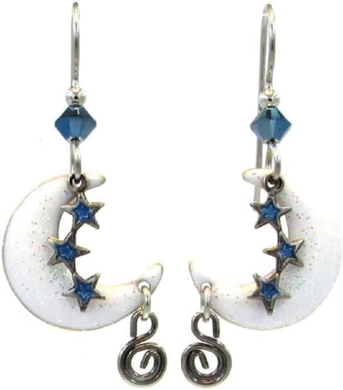 Silver Forest Goldtone Surgical Steel Dangle Moon Stars & Crescent Earrings E-9762