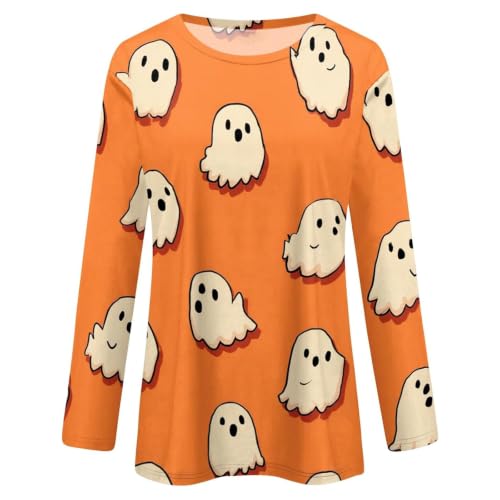 Womens Halloween Shirts Cute Ghost Graphic T Shirt Crewneck Spooky Season Long Sleeve Fall Casual Tees Holiday Top - image 3
