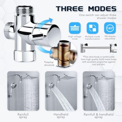 Razime 10\'\'Rainfall Shower Head with Handheld Combo High Pressure 8+2 MODE built-in power wash, Stainless Steel Chrome Showerhead with 11\'\' Extension Arm Height/Angle Adjustable with Holder&60\"Hose