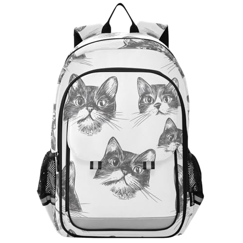 Cartable motif ligne de chat spacieux pour filles et garçons actifs