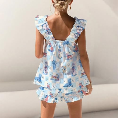 Image of ROAONOCOMO Women Floral Pajama Set Ruffle Babydoll Cami Top Coquette Pj Set Gingham 2 Piece Shorts Outfit Bridal Loungewear