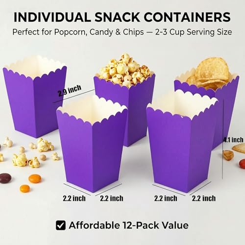Image of AimtoHome Purple Popcorn Boxes 12-Pack, 4.1-Inch Disposable Snack Containers for Movie Night, Party Favor, Carnival, and Concession Stands