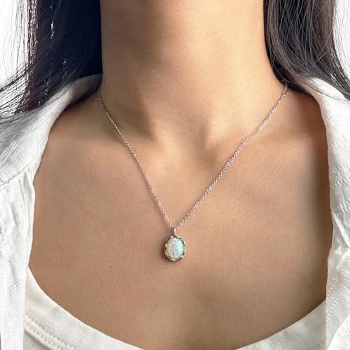Opal Necklace Sterling Silver Necklace for Women Circle Necklace Pendant Necklace Handmade Necklace Opal Jewelry for Women4