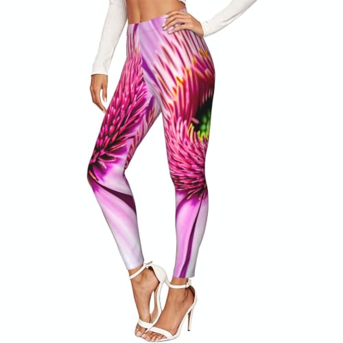 Leggings elásticos rosas que no se transparentan para mujer con estampado de flores
