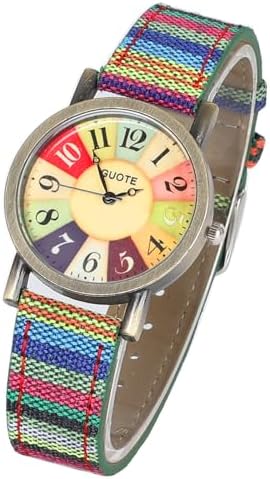Multi Color Rainbow Pattern Watches,Quirky Boho Hippie Watch, Wonderful Watches Gift for Women,PU Leather Woven Strap Watches