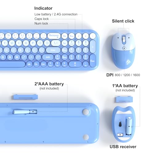 Image of KNOWSQT Wireless Keyboard and Mouse Combo - Blue-Gradient 2.4G Full-Size Typewriter Cute Colorful Keyboards - USB Plug and Play, for Windows, Laptop, Computer, PC, Desktop