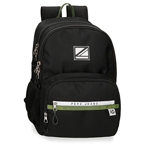 Pepe Jeans Luca Mochila Escolar Doble Compartimento Adaptable a Carro Negro 33x46x17