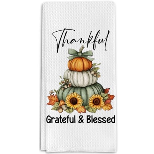 Fall Gifts Kitchen Towels for Autumn Thankgiving, Thankful Grateful Blessed