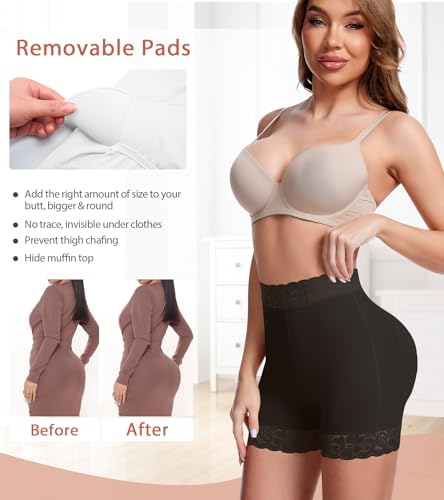 Image of Padded Underwear for Women Butt Pads Shapewear Shorts Booty Padding Lace Panties Butt Lifter Hip Enhancer