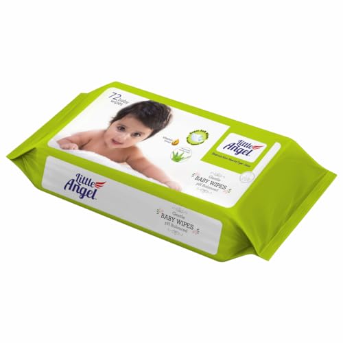 Image of Little Angel Super Soft Cleansing Baby Wipes, 72 Count, Enriched with Aloe vera & Vitamin E, pH Balanced, Dermatologically Tested & Alcohol-free, Pack of 1