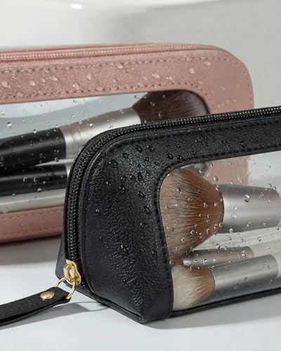Image of LETGO Cute Clear Travel Makeup Brush Holder, Waterproof PU Leather Cosmetic Brush Pouch with Zipper,Portable Makeup Brush Organizer Case for Daily Use Travel (Chic Black)