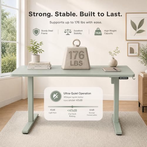 Image of Grandder 55x32 Extra-Deep Electric Standing Desk, Wide Desktop Fits 49 inch Ultrawide Monitor Dual Screens, 176lbs Capacity, 2 Memory Presets, Anti Collision, Computer Desk for Home Office&Gaming, Green