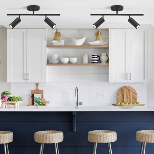 Image of KCO Lighting Modern 2 Light Track Lighting Kit Matte Black Track Lighting Fixtures Flush Mount Ceiling Spot Lights Indoor Adjustable Ceiling Spot Light for Bedroom Kitchen Living Room