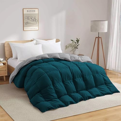 Image of PURE ECO 600 GSM Heavy Winter Blanket for Double Bed Size (90 inchX100 inch) - 600 GSM Heavy Winter Comforter /Rajai /Duvet /Blanket Microfiber Super Soft Fluffy for Winter Double Bed - Teal /Silver Grey Color