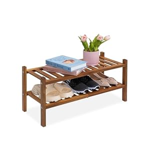 Natural Acacia Wood 2-Tier Folding Shoe Rack – Space-Saving Wooden Shoe Organizer Shelf for Entryway, Hallway, Mudroom, or Closet – Compact Indoor Storage for Footwear & More