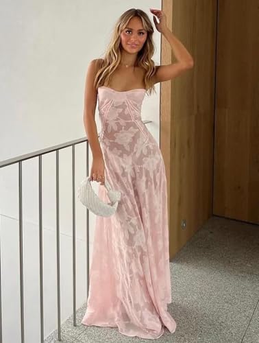 Floral Jacquard Bridesmaid Dresses for Women Long Spaghetti Strap Formal Wedding Guest Dress4