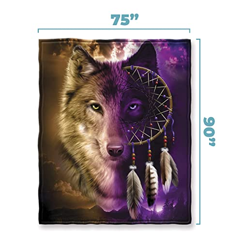 Dawhud Direct Dreamcatcher Wolf Fleece Blanket For Bed, 75" X 90" Queen Size Dreamcatcher Fleece Throw Blanket For Women, Men And Kids Super Soft Plush Wolf Blanket Throw Fleece Blanket #TOP1