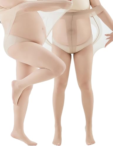 Image of Womens' Plus Size Tights Ultra-Soft Pantyhose High Waist Sheer Stockings for Curvy Pregnant Control Top Tummy Black Nude