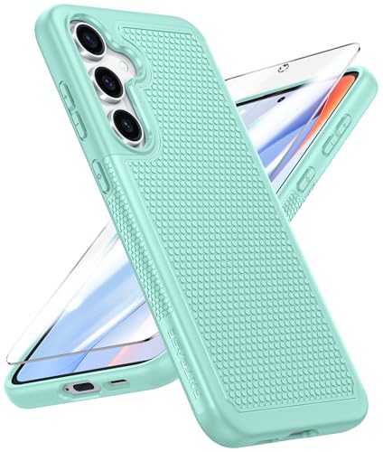 Image of FNTCASE for Samsung Galaxy S24-FE Case: Dual Layer Protective Heavy Duty Cell Phone Cover | Shockproof Rugged with Non-Slip Textured | Military Grade Drop Protection Bumper Tough (Mint Green)