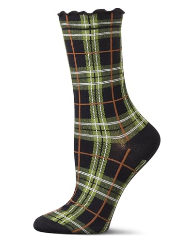 MeMoi Women's Classic Plaid Lettuce Edge Crew Socks2