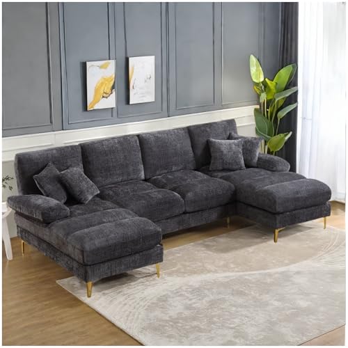 Lubvtti Sofá Moderno Grande de Chenilla en Forma de U con Asientos reclinables Dobles, sofá esquinero, sofá 4 plazas para Sala de Estar/Dormitorio, Gris