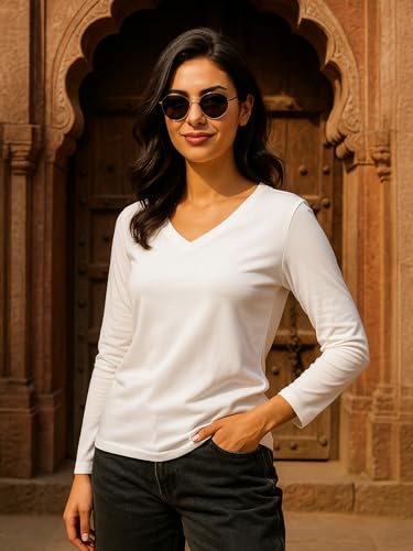 Image of JUNEBERRY Pure Cotton Regular Fit Solid Full Sleeve T-Shirt for Women & Girls (Sizes: S to 2XL)