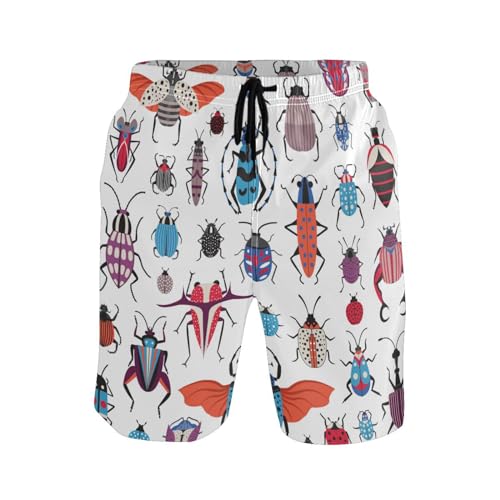 Bug Species Men's Boy's Novelty Beach Shorts Exotic Beetles Swim Trunks Summer Quick Dry Bathing Suits S