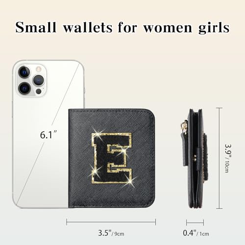 Image of RNIEGA Initial Wallet Women Small Teen Girl Gifts Trendy Stuff Girls Wallets Personalized Christmas Birthday Gift for Women Friends Daughter Granddaughter 6 7 8 9 10 11 12 13 Year Old Black E