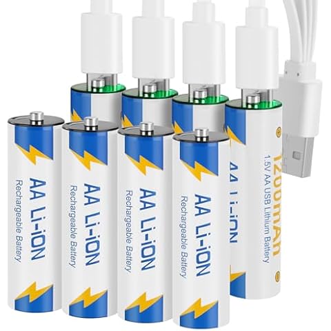 TOPUSSE 8 Pack USB Rechargeable AA Batteries with 4 in 1 Charging Cable, 1.5V Lithium Double A Size Battery 1200mAh for Blink Camera,Xbox Cover