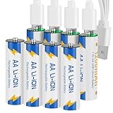 TOPUSSE 8 Pack USB Rechargeable AA Batteries with 4 in 1 Charging Cable, 1.5V Lithium Double A Size Battery 1200mAh for Blink Camera,Xbox