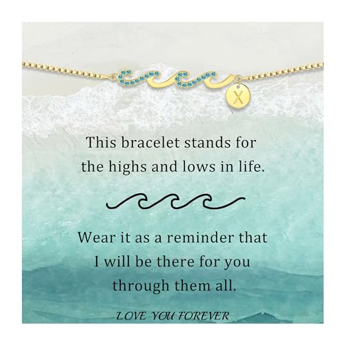 Dainty Gold Bracelet with Initials, Gifts for Women Initial Bracelets for Women Mom Gift Teen Gifts Trendy Stuff Wave Bracelet Grandma Graduation Gifts for Her 2025 Daughter Friend Letter A-Z Birthday Christmas Jewelry