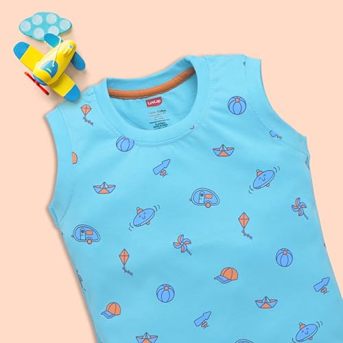 Image of LuvLap Baby Boys Regular Fit 100% Cotton Sleeveless Boys T-Shirt & Shorts Set Pack of 3