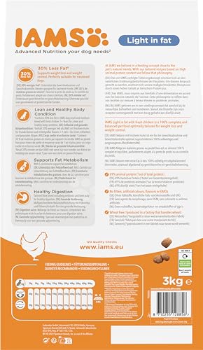 IAMS Light Hundefutter trocken mit Huhn - fettarmes Trockenfutter für Hunde ab 1 Jahr, 3 kg