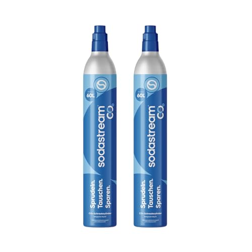 Sodastream - 2 x CO2-Zylinder für Sprudelwasserbereiter blaues Einschraub-Gassystem macht 60 Liter kohlensäurehaltige Getränke kompatibel mit Spirit Crystal und Genesis Plastikmüll reduzieren