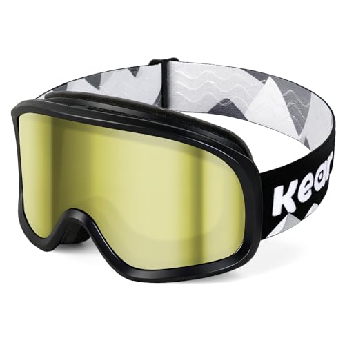 Keary OTG Ski Snow Goggles for Men Women Adults Youth Anti-fog 100%UV Protection Skiing Winter Snow Sports Goggles over Glasses Compatible With Helmet,Yellow Snowmobile Goggle for Adult Snowboard Gear