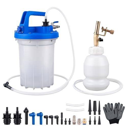 Krismose Pneumatic Brake Bleeding Tool with 3L Suction Can 1L Refill Bottle and 22 Universal Fittings - One Person Upgrade Tool for Car Brake Fluid Bleeding Automotive Maintenance Use