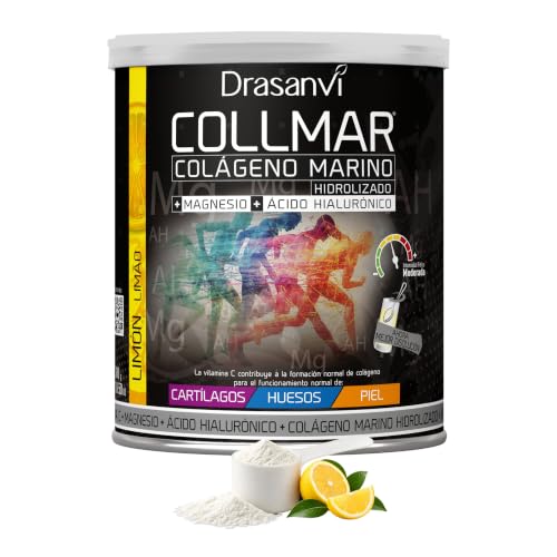 Drasanvi COLLMAR Colágeno Marino Hidrolizado con Ácido Hialurónico, Magnesio, Vitamina C | para Cartílagos, Huesos y Piel |Alta Dosis 9.717 mg/dia |300g de Polvo=28 Días | Sabor Limón