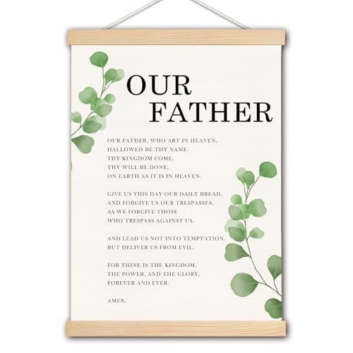 pouep Our Father Prayer Wall Decor, Christian the Lords Prayer Wall Art With Wooden Poster Hanger,12x16 Inch Inspirational Bible Verse Wall Art for Kitchen Bedroom Living Room Church