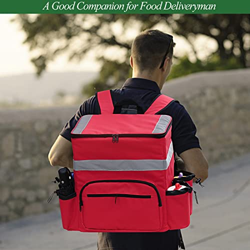 ZFZGFRCS Food Delivery Backpack Pizza Delivery Bag Insulated Delivery Bag with Cup Holders, Delivery Backpack with Support Boards for Bike Delivery, Food Delivery Bag for Carry HOT/COLD (Red)