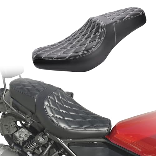 MOJINLI One-Piece Driver and Passenger 2-Up Seat for Honda Rebel CMX300 CMX500 Honda Rebel 300 Rebel 500 Diamond Pattern Stitching with Gel Layer 2017-2026 White
